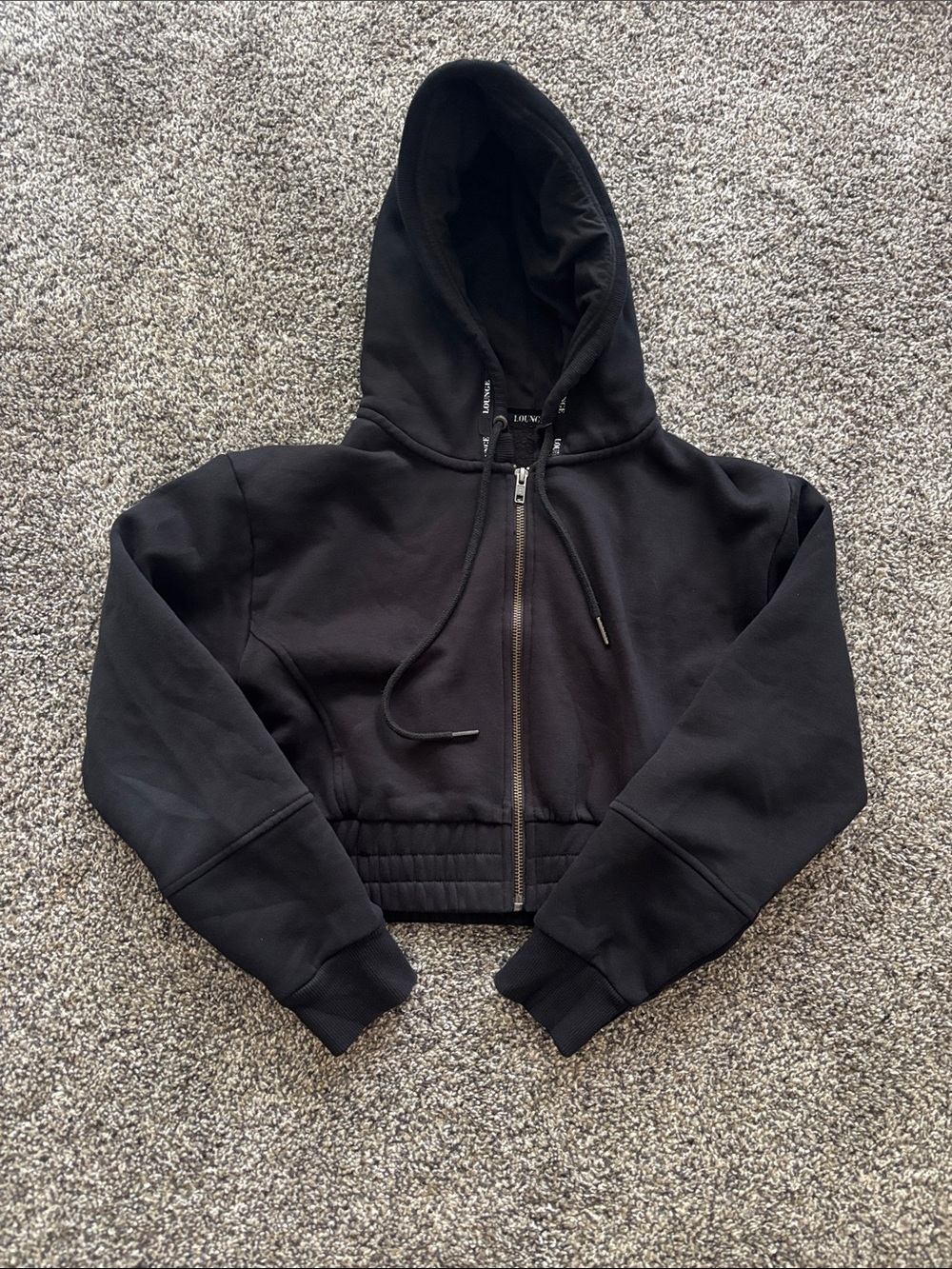 Women's Black Zip-Up Cropped Hooded Sweatshirt